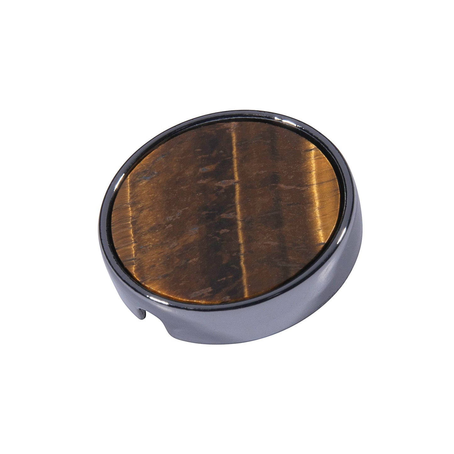 21mm button in carbon metal and tiger's eye
