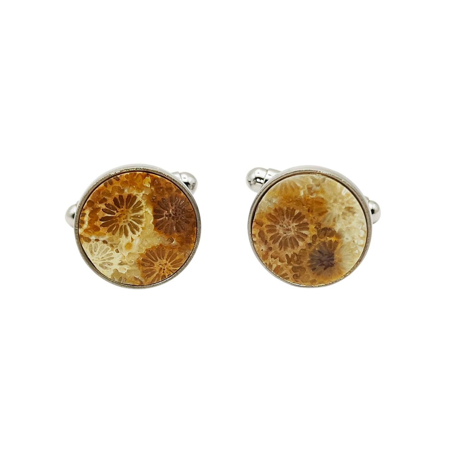 PRO - Boutons de manchettes 14 mm en métal et corail fossilisé