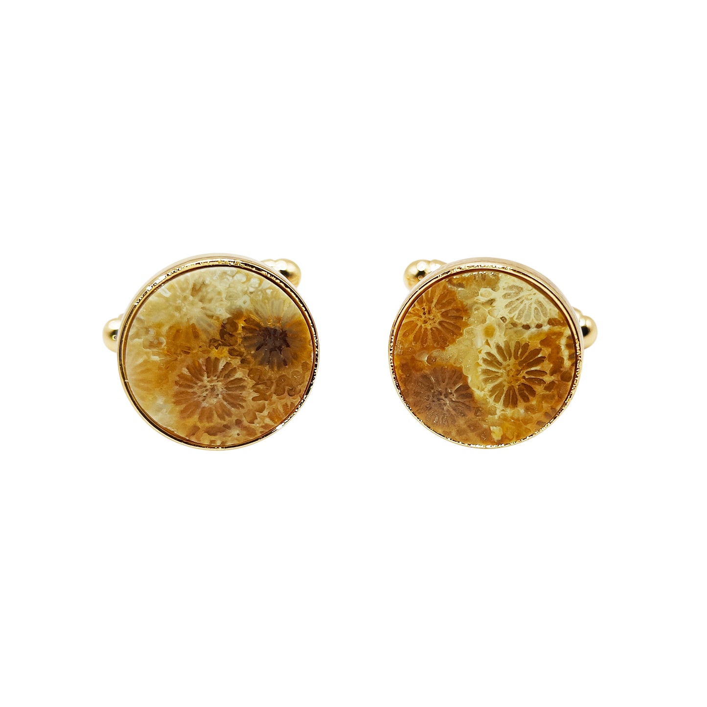 PRO - Boutons de manchettes 14 mm en métal et corail fossilisé