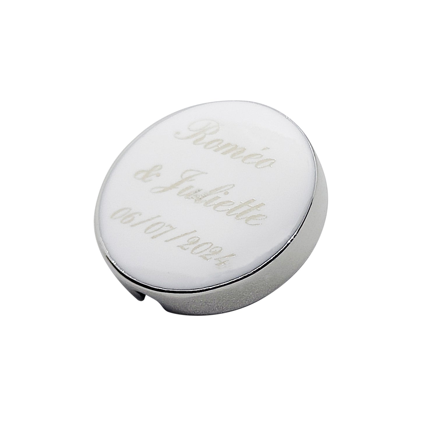 PRO - Bouton 21mm en métal argenté lisse et émail blanc personnalisable