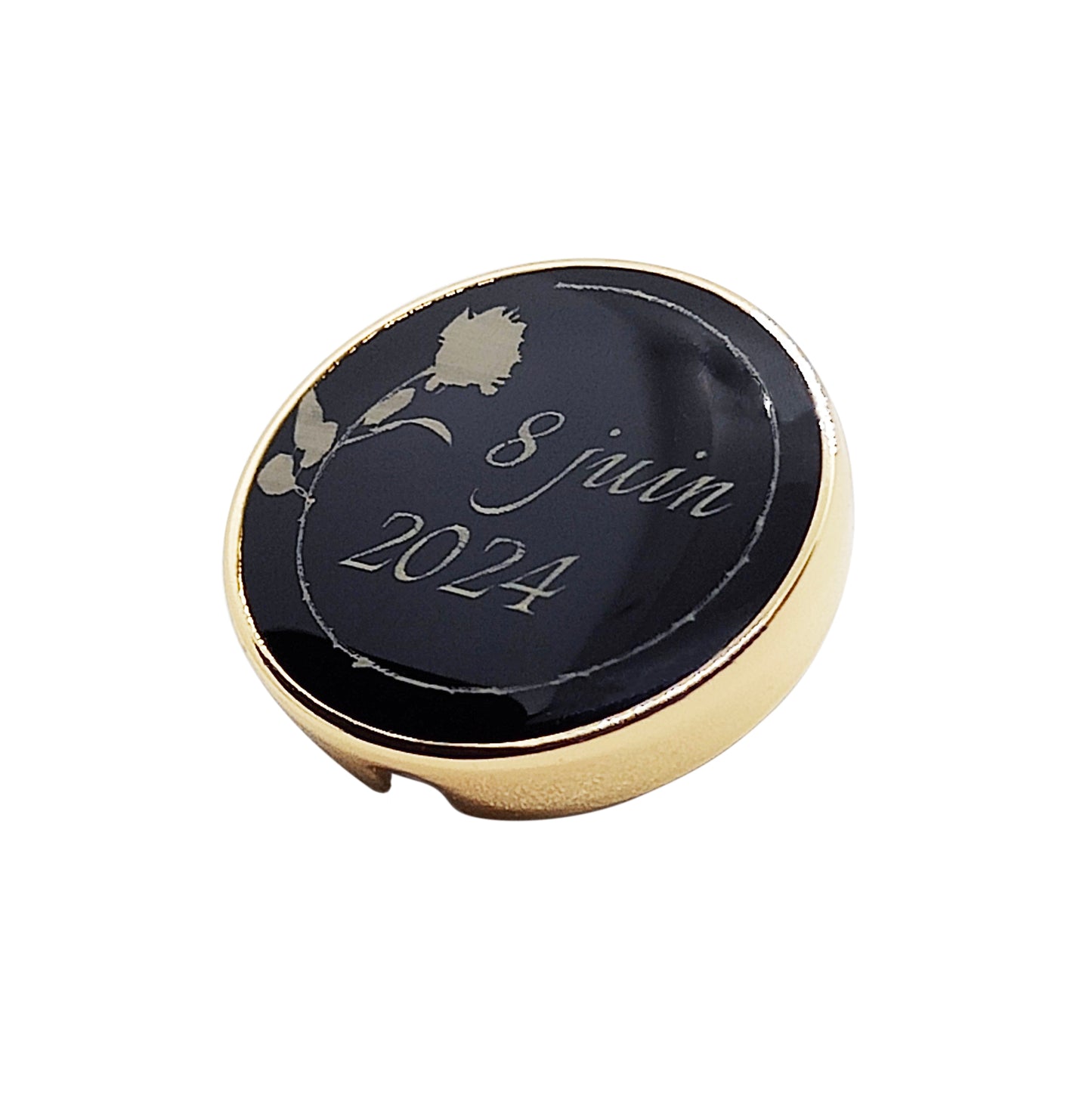 21mm button in carbon metal and black enamel, customizable