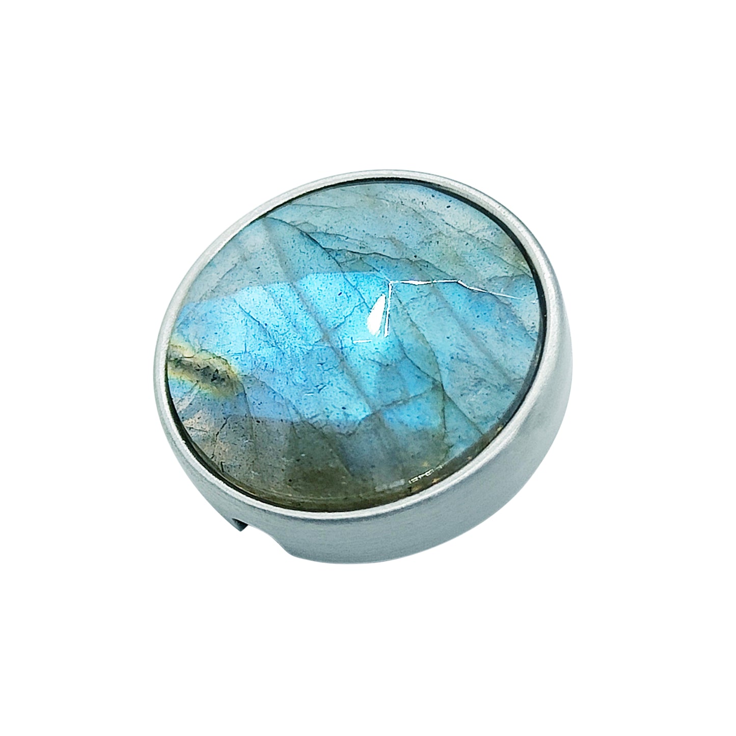 PRO Bouton 21mm en métal et labradorite bleu lagon à facettes