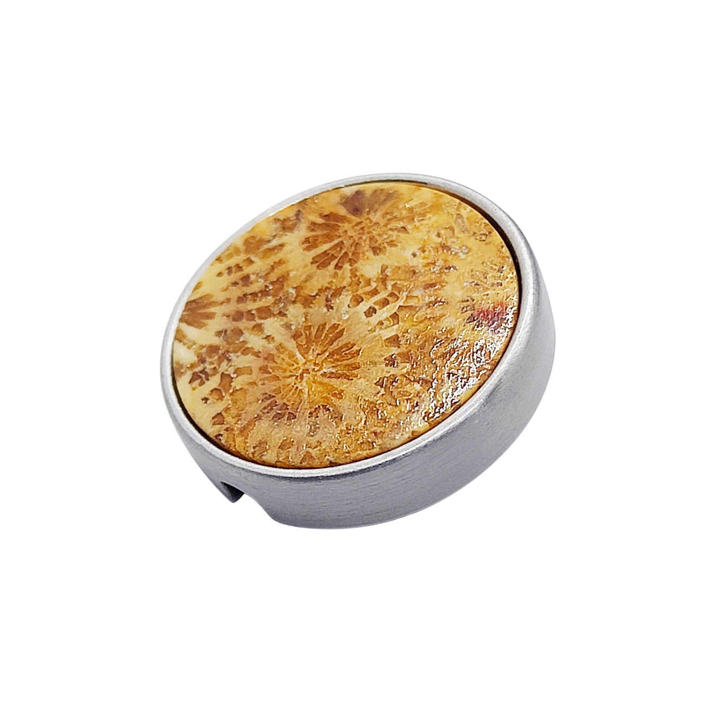 PRO 21mm button in metal and fossilized coral