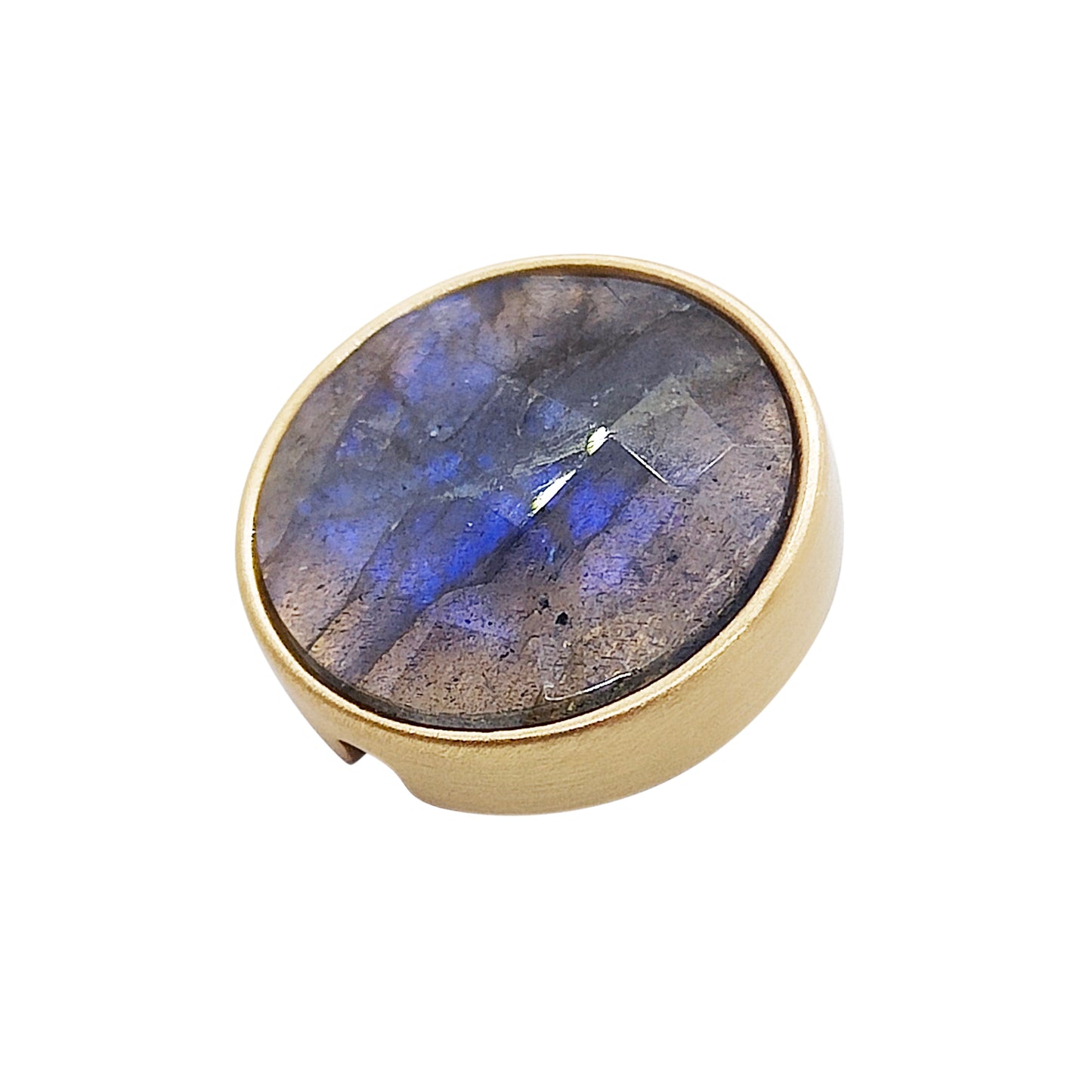 PRO 21mm button in metal and faceted electric blue labradorite