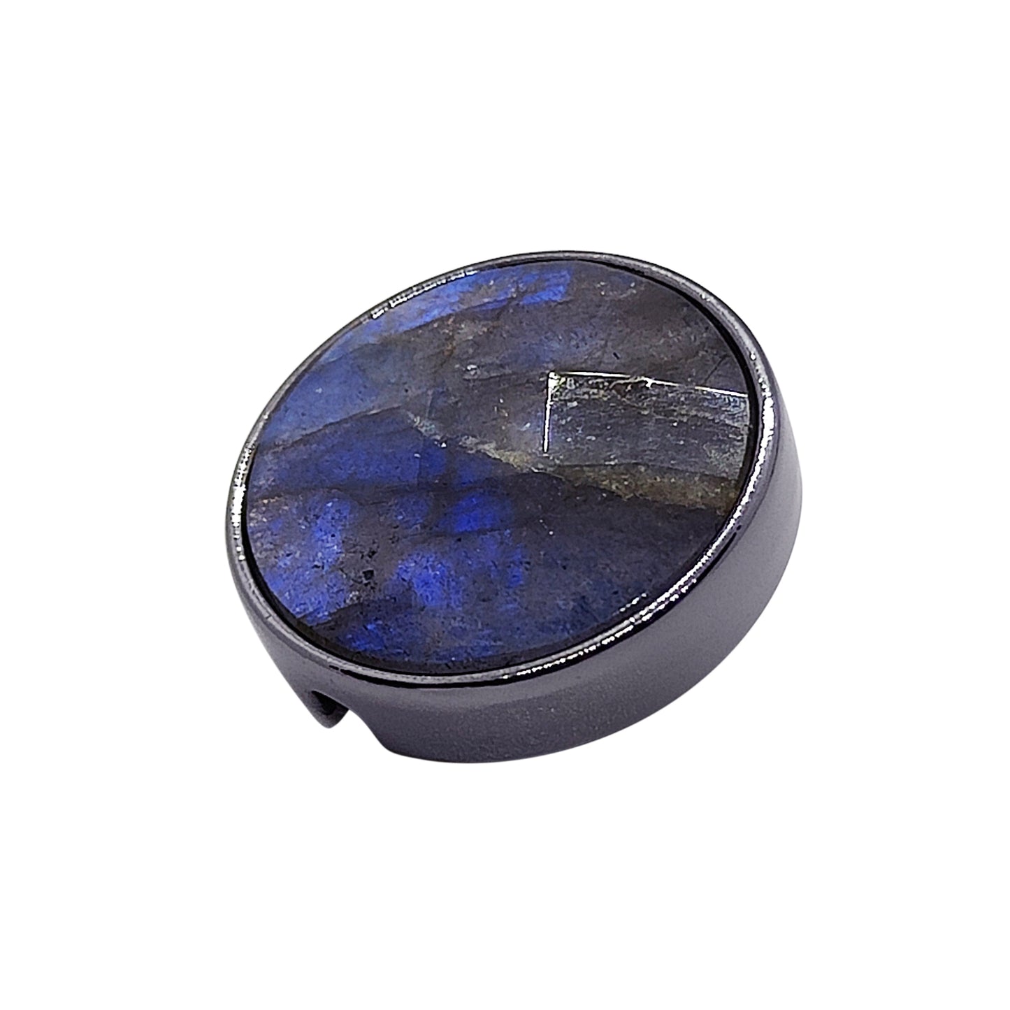 PRO 21mm button in metal and faceted electric blue labradorite