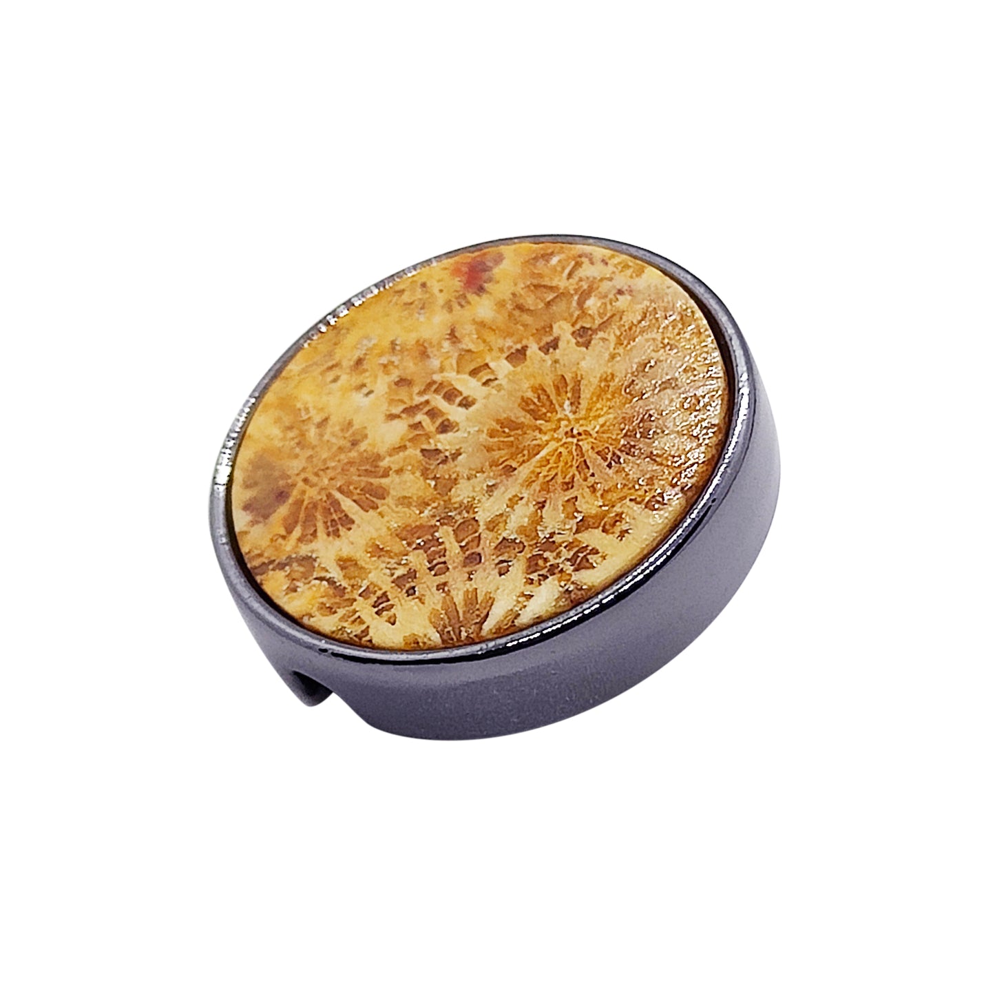 PRO 21mm button in metal and fossilized coral