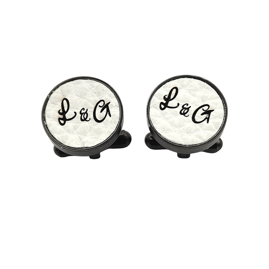 PRO - Boutons de manchettes 14 mm en métal et cuir blanc - Personnalisables