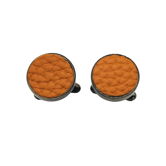 PRO - Boutons de manchettes 14 mm en métal et cuir marron - Personnalisables