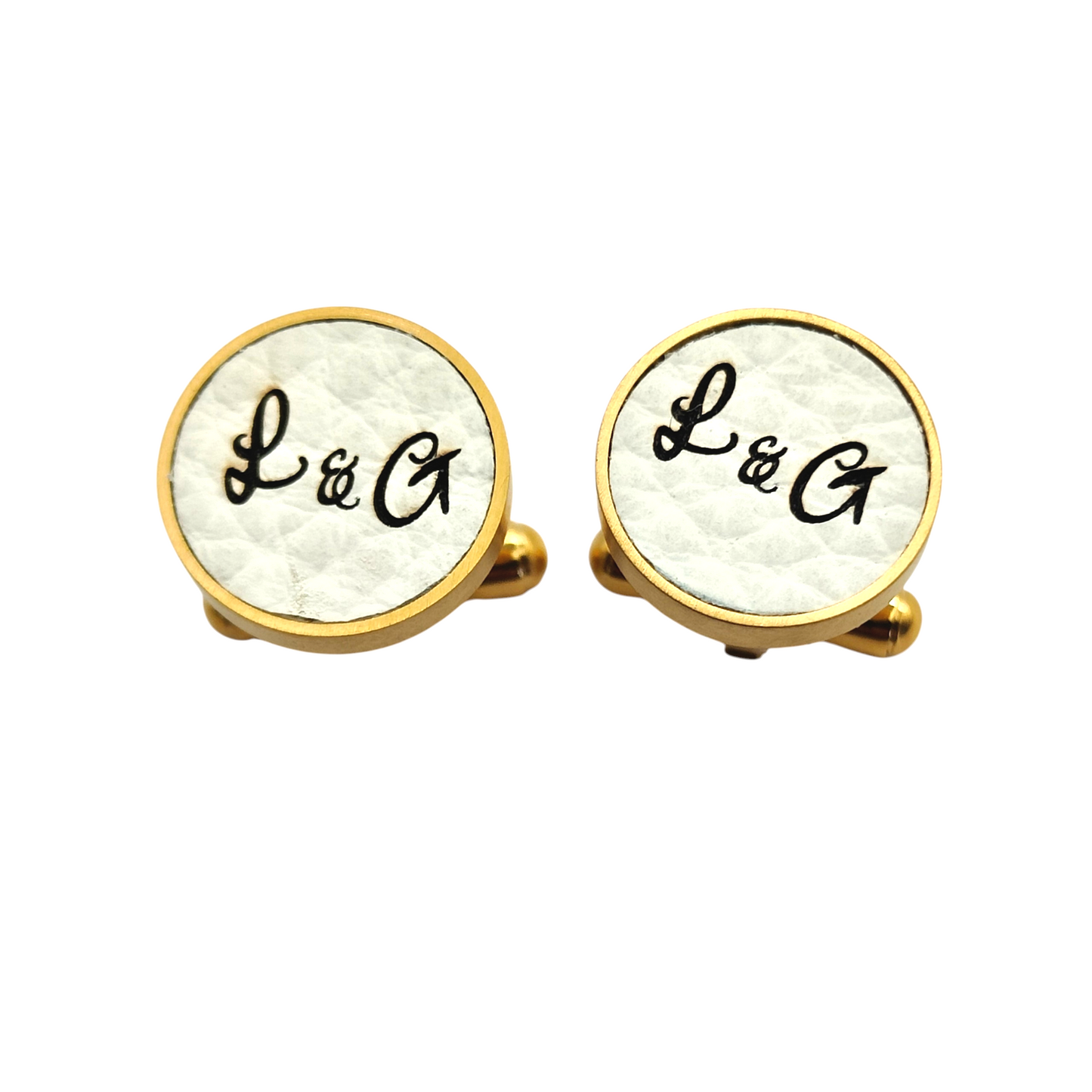 PRO - Boutons de manchettes 14 mm en métal et cuir blanc - Personnalisables