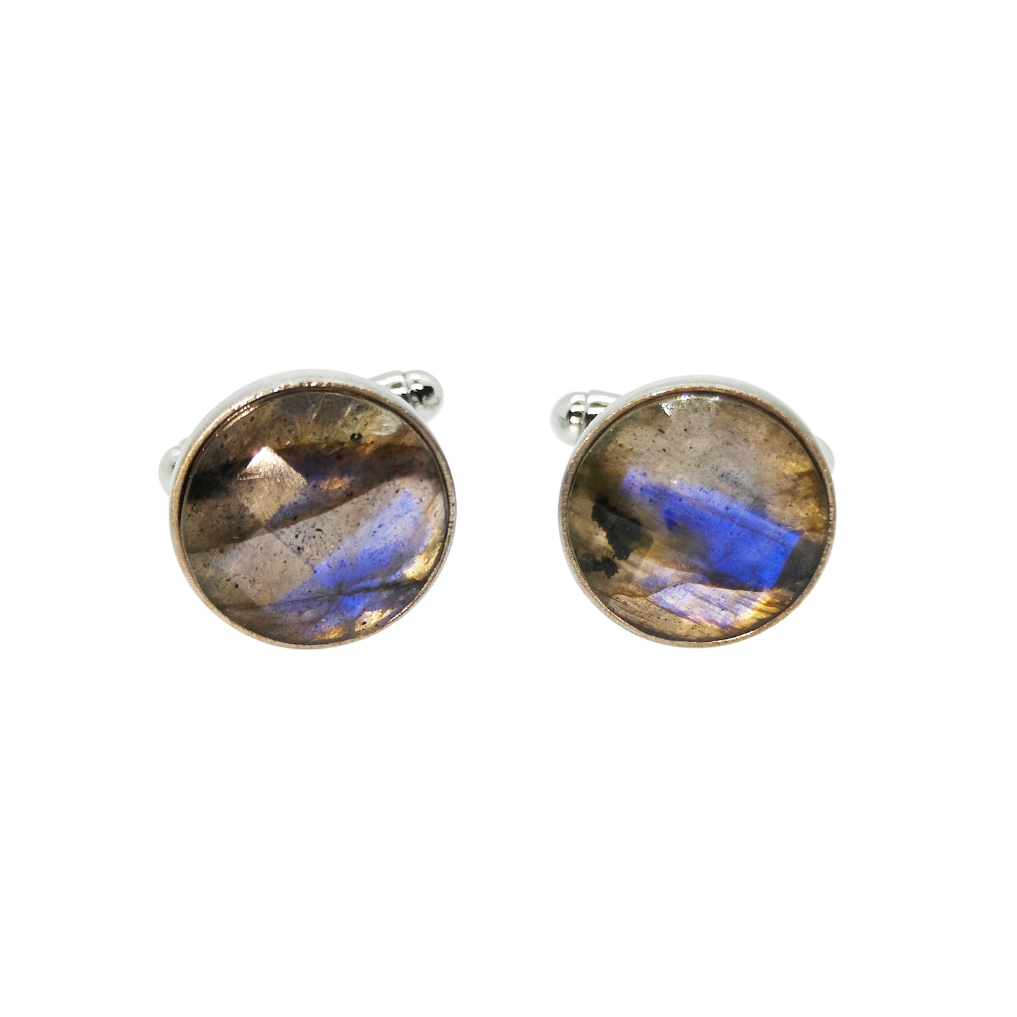 PRO - Boutons de manchettes 14 mm en métal et labradorite bleu électrique à facettes