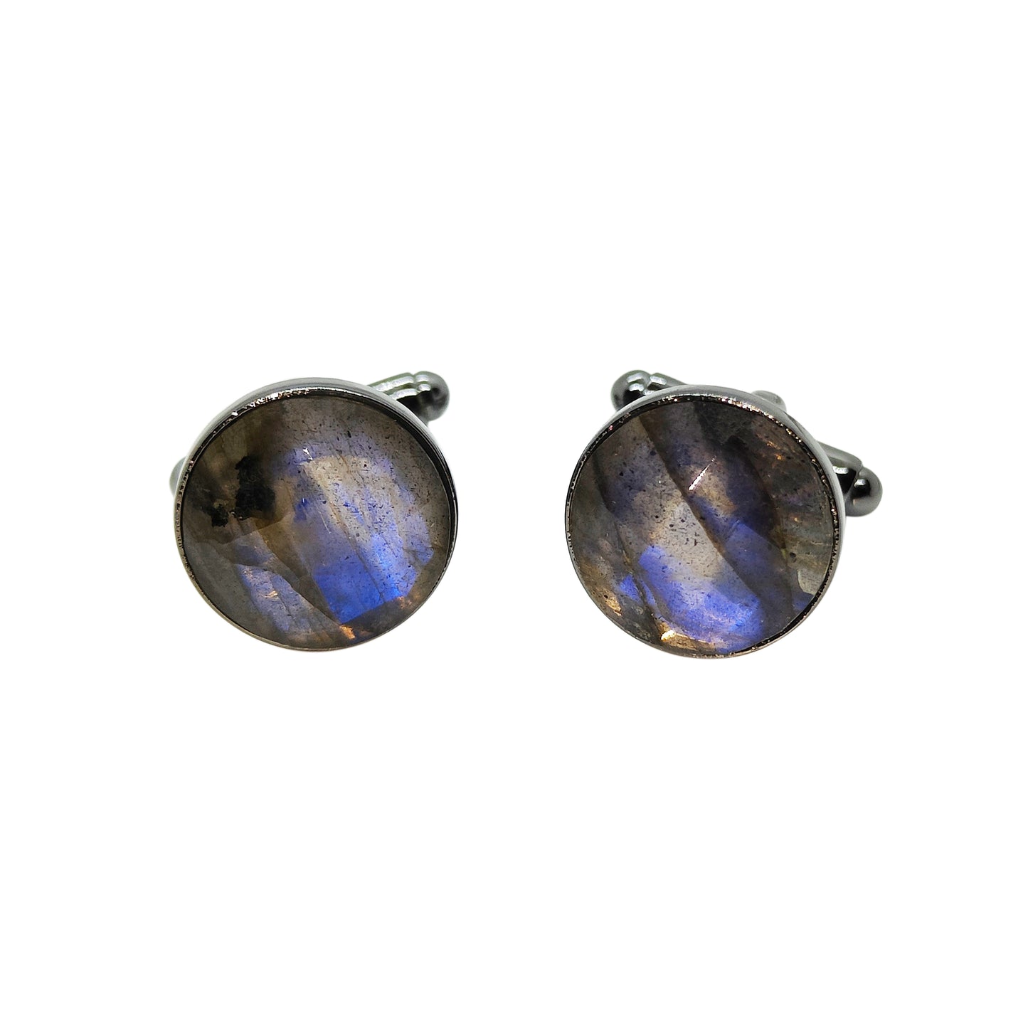 PRO - Boutons de manchettes 14 mm en métal et labradorite bleu électrique à facettes