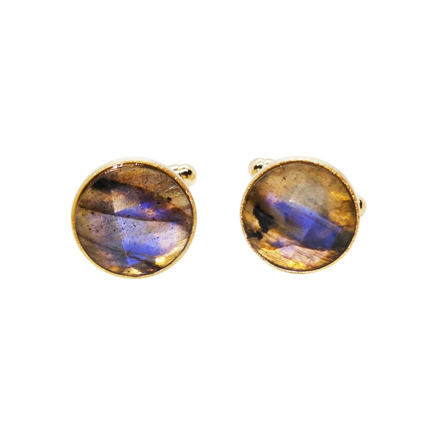 PRO - Boutons de manchettes 14 mm en métal et labradorite bleu électrique à facettes