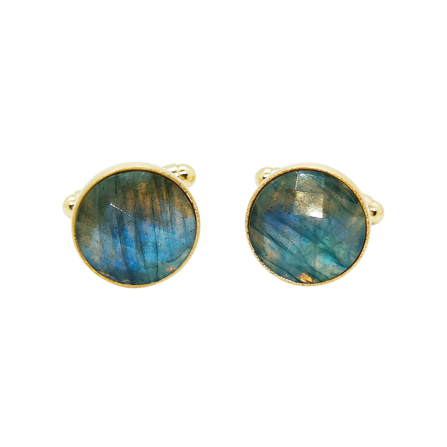 PRO - Boutons de manchettes 14 mm en métal et labradorite bleu lagon à facettes