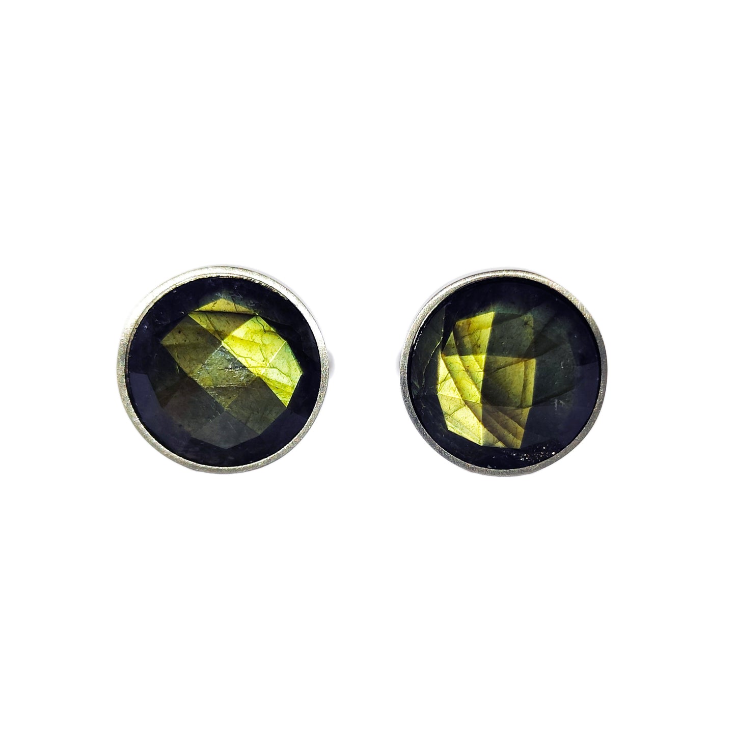 PRO - Boutons de manchettes 14 mm en métal et labradorite verte à facettes
