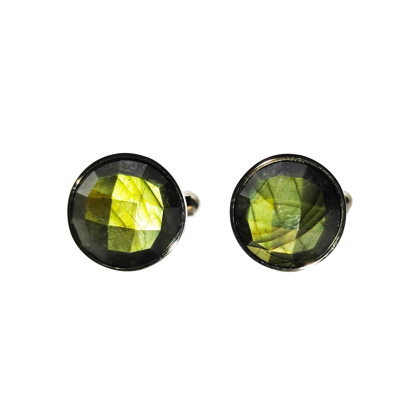 PRO - Boutons de manchettes 14 mm en métal et labradorite verte à facettes