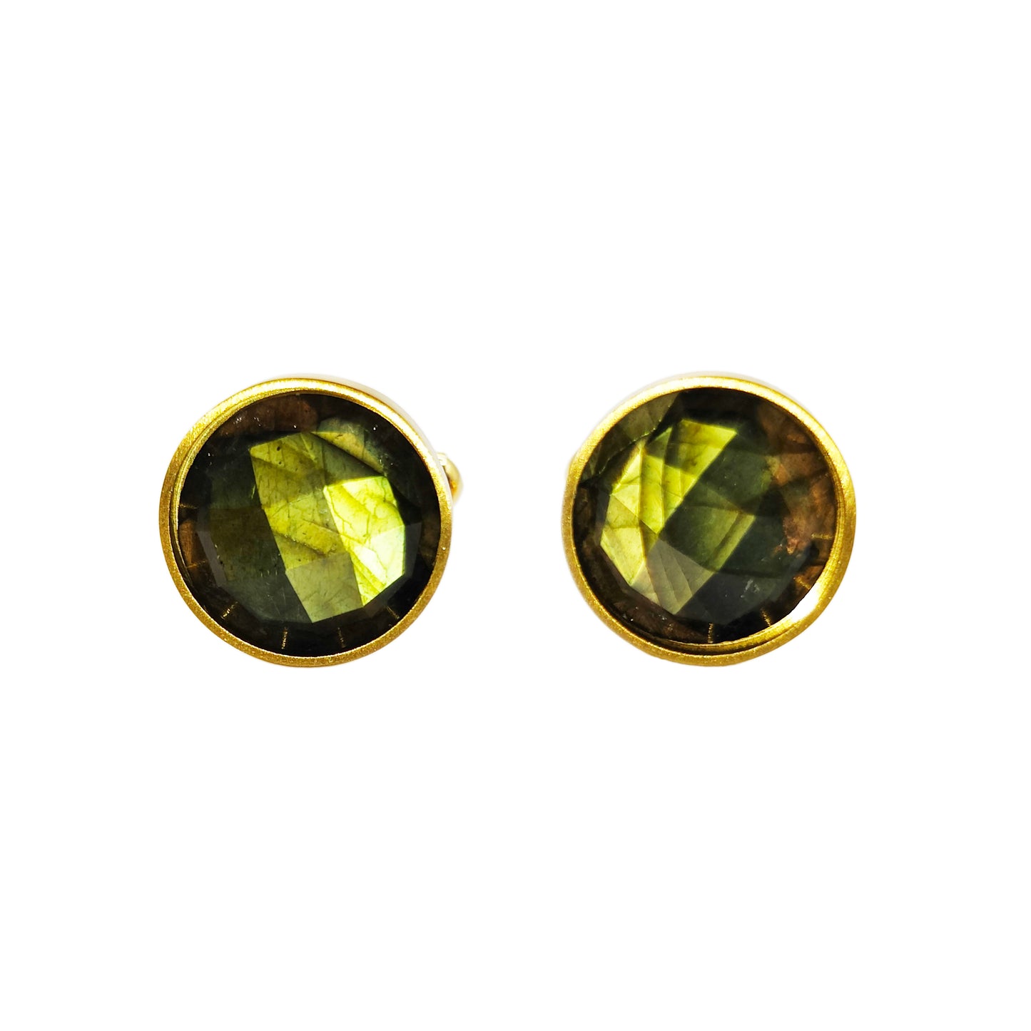 PRO - Boutons de manchettes 14 mm en métal et labradorite verte à facettes