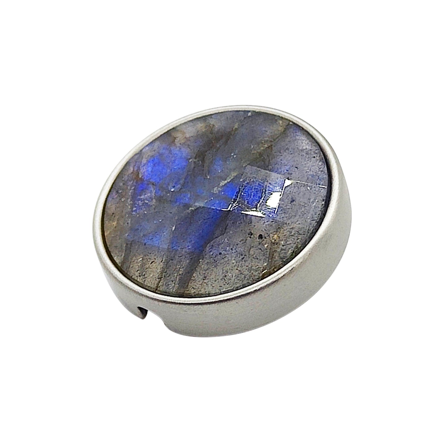 PRO 21mm button in metal and faceted electric blue labradorite