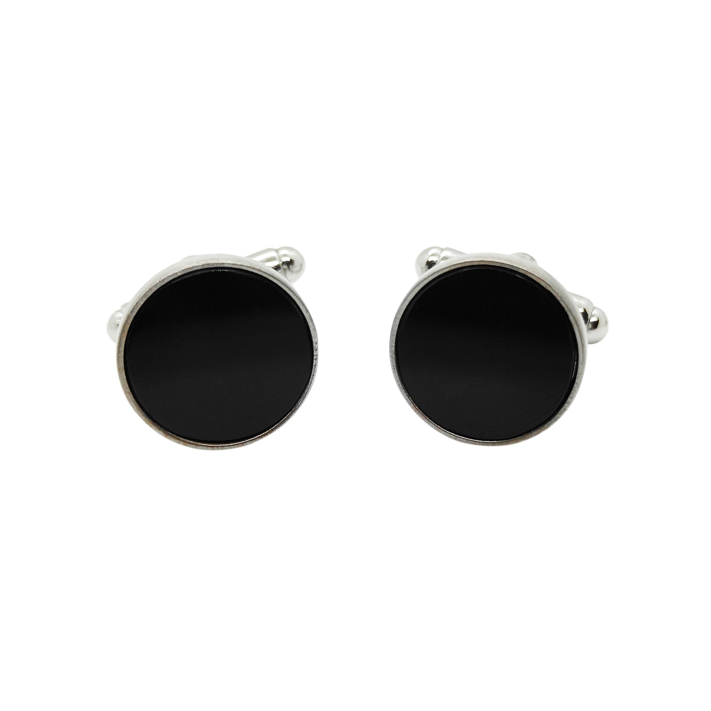 PRO - Boutons de manchettes 14 mm en métal et onyx noir - Personnalisables