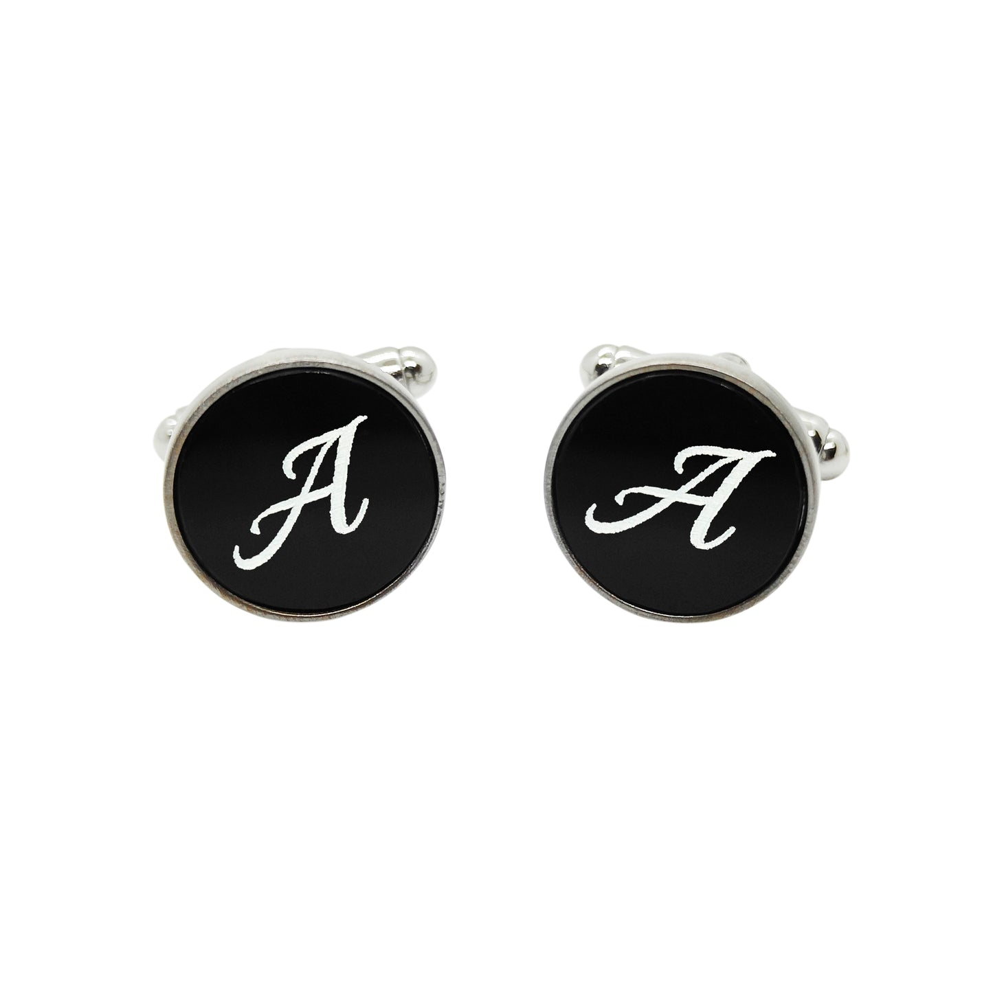 PRO - Boutons de manchettes 14 mm en métal et onyx noir - Personnalisables