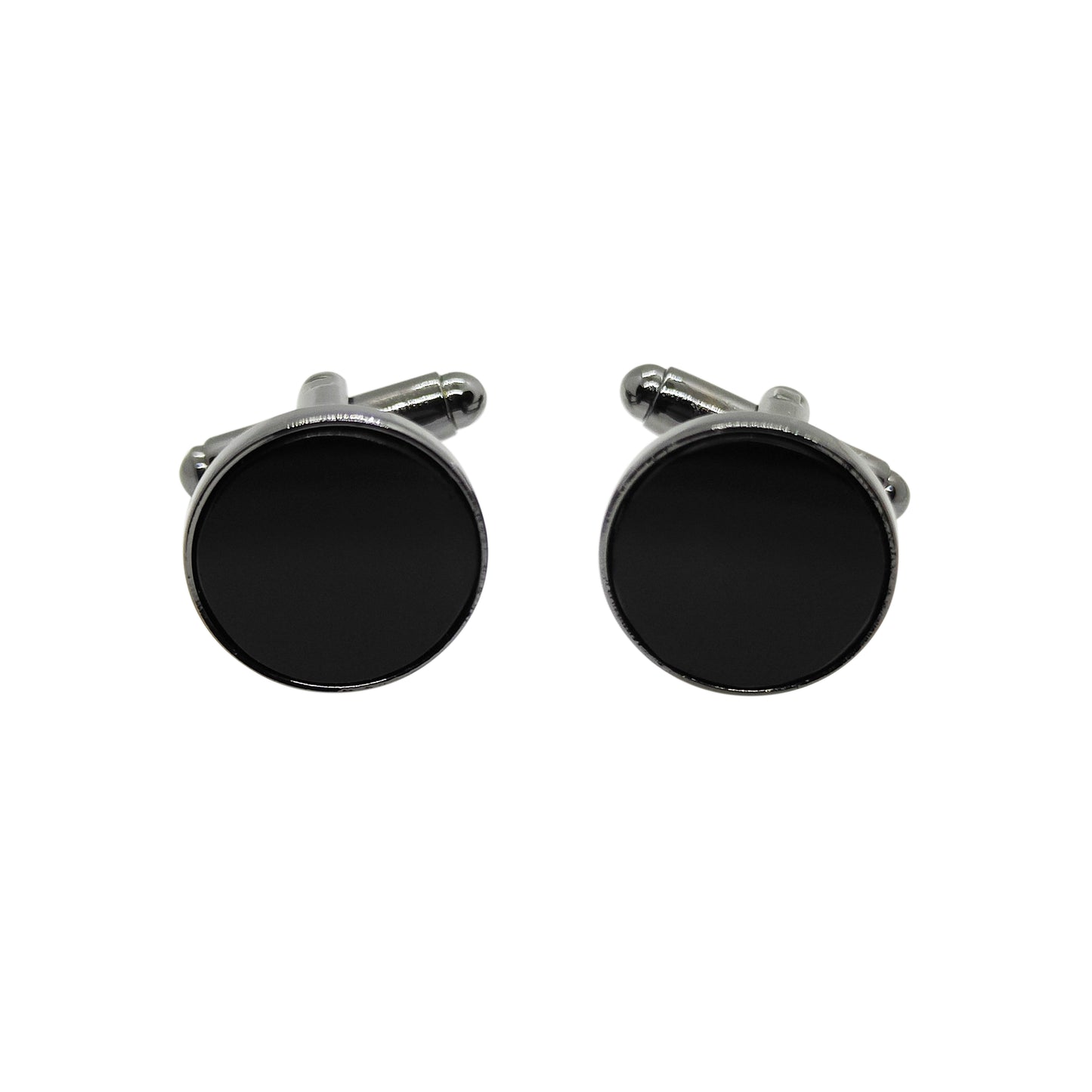 PRO - Boutons de manchettes 14 mm en métal et onyx noir - Personnalisables