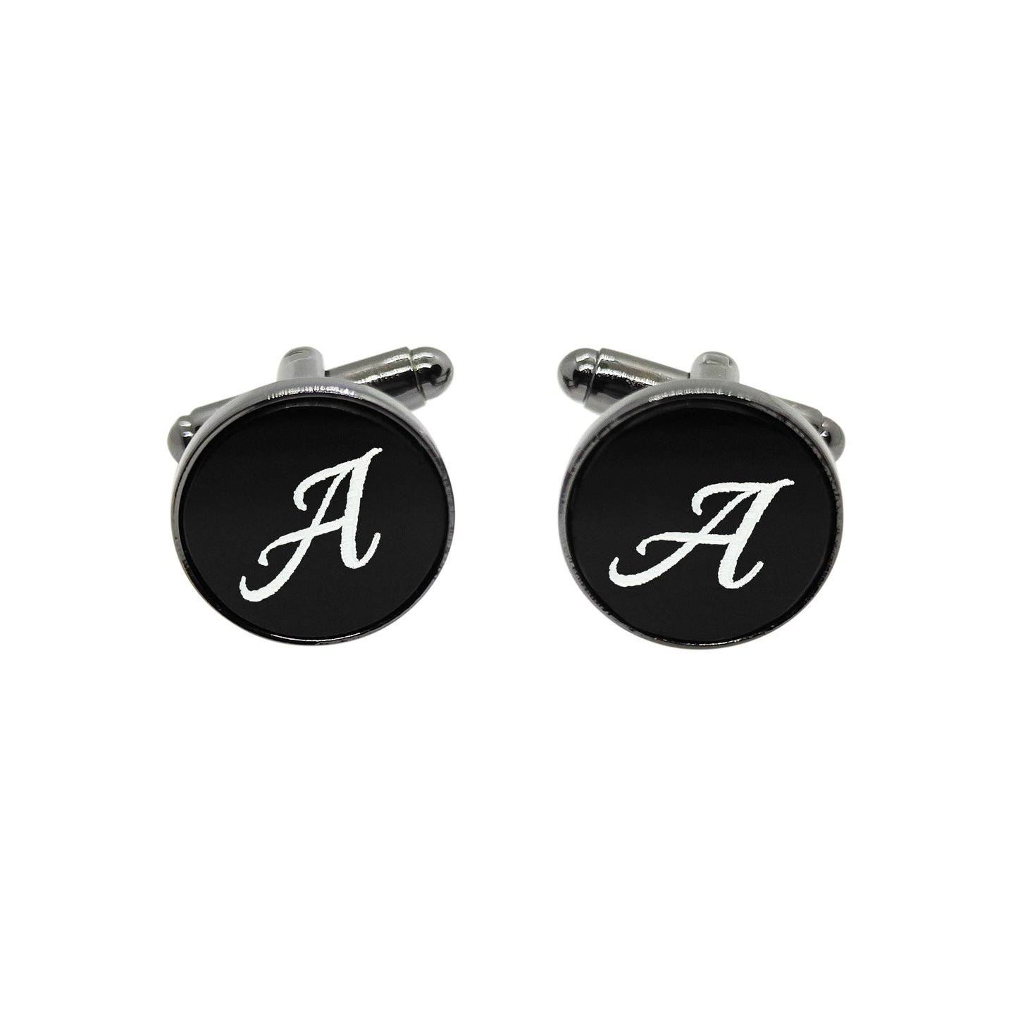 PRO - Boutons de manchettes 14 mm en métal et onyx noir - Personnalisables