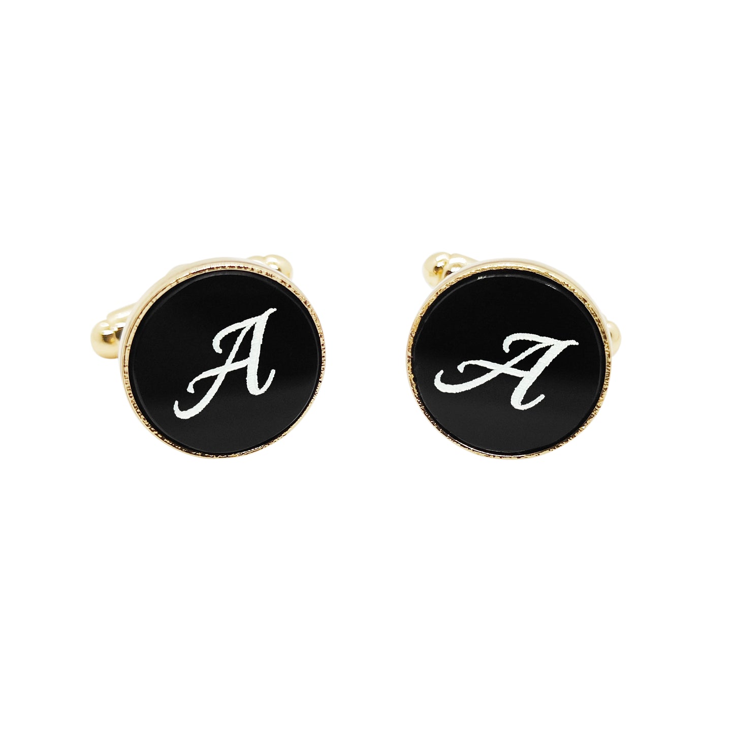 PRO - Boutons de manchettes 14 mm en métal et onyx noir - Personnalisables