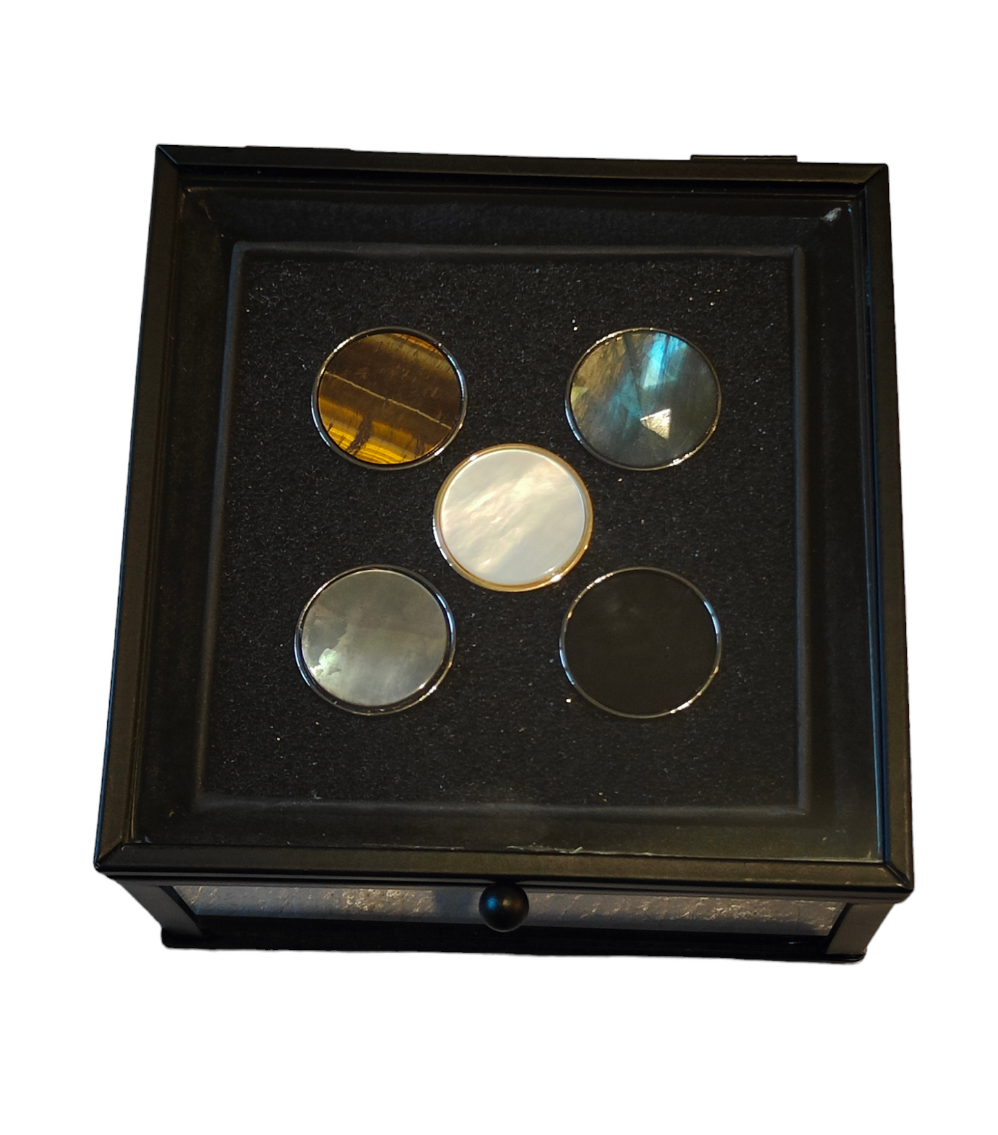 PRO Petite vitrine d'exposition noire pour boutons interchangables en métal et verre, intérieur velours
