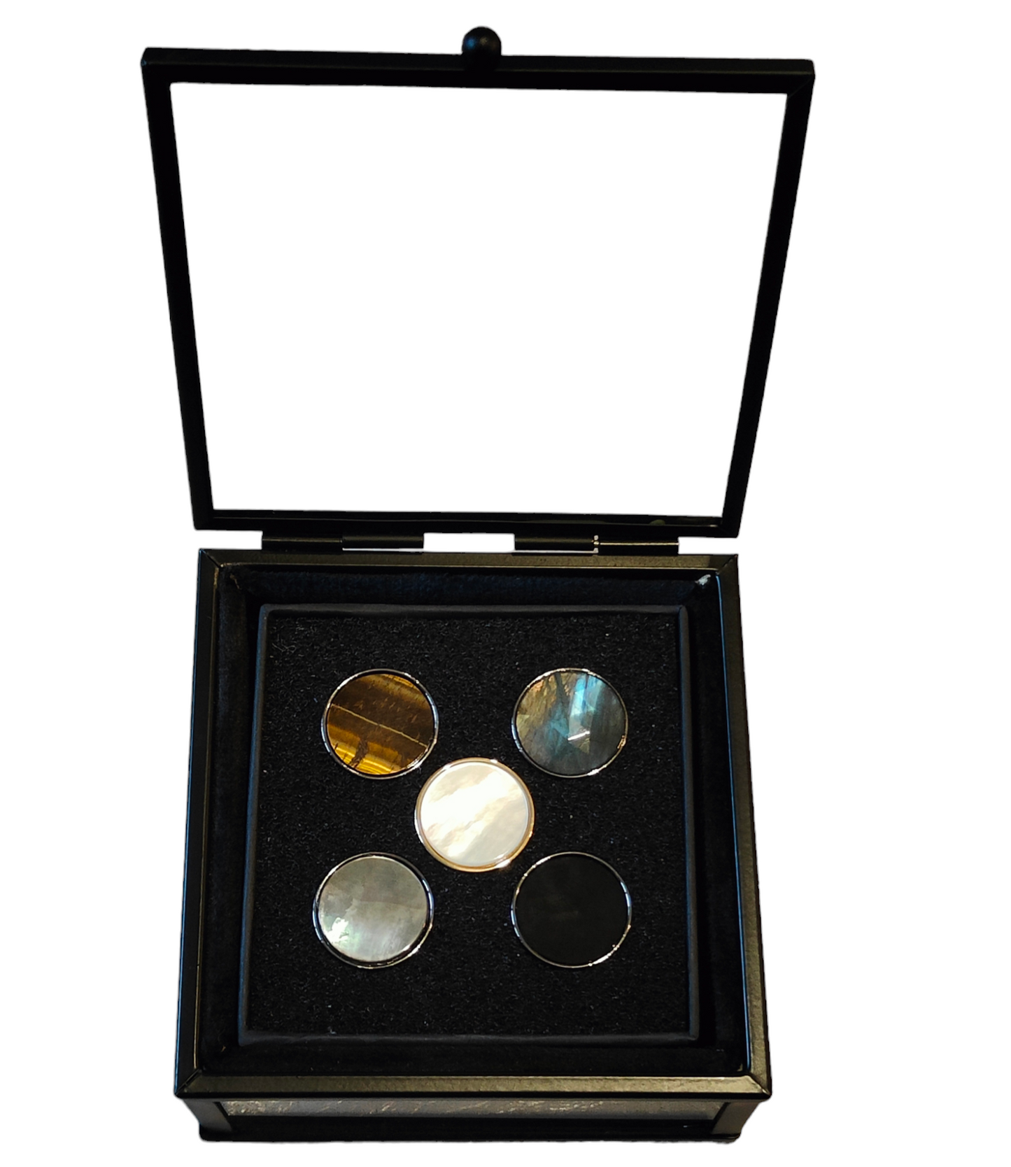 PRO Petite vitrine d'exposition noire pour boutons interchangables en métal et verre, intérieur velours