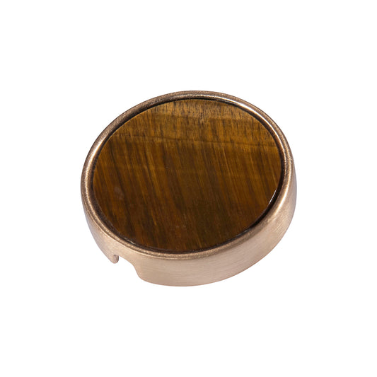 21mm button in brushed gold metal and tiger's eye