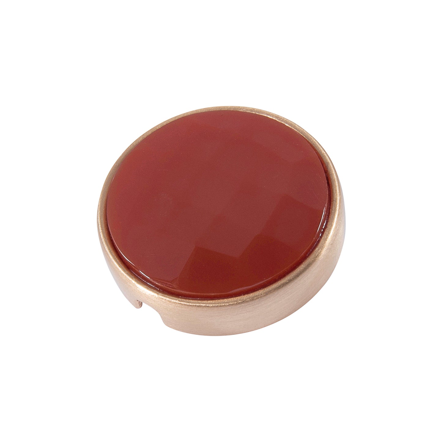 21mm button in brushed gold metal and faceted red onyx