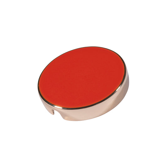 Bouton 21mm en métal doré brillant et émail rouge corail