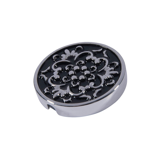 PRO - Bouton 21mm en métal argenté lisse avec motif baroque sur émail noir "BLACK BAROQUE"