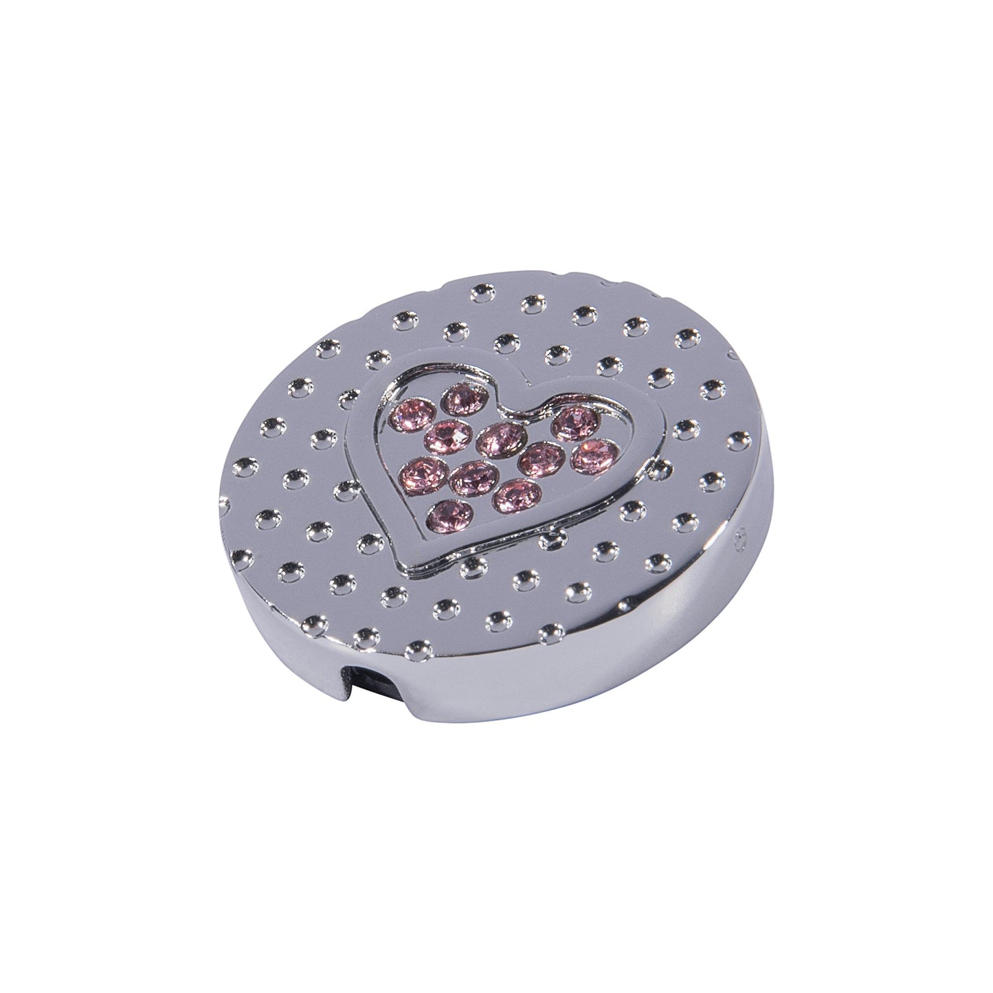 21 mm shiny silver metal button with heart motif and small rhinestones "STONES HEART"
