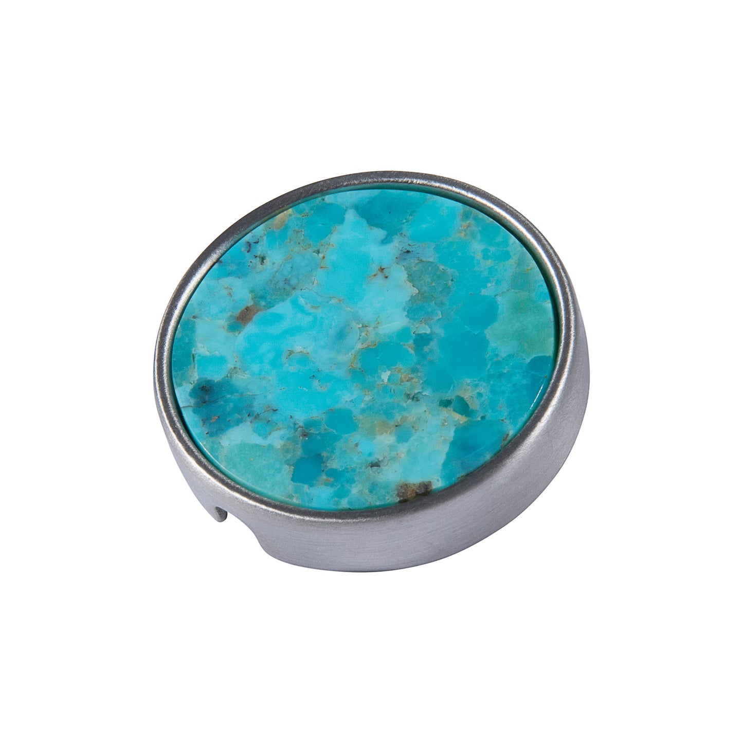 21mm button in brushed silver metal and Arizona turquoise