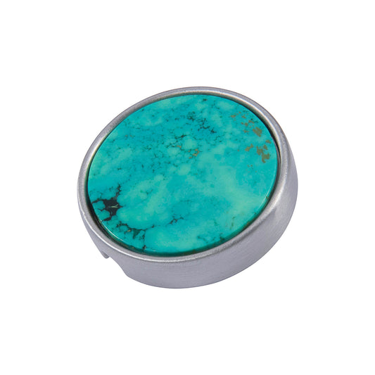 21mm button in brushed silver metal and Tibetan turquoise