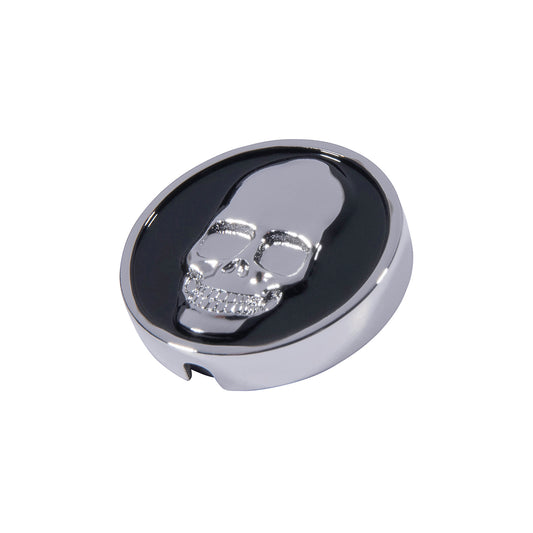 21 mm button in shiny silver metal with “SKULL” skull motif