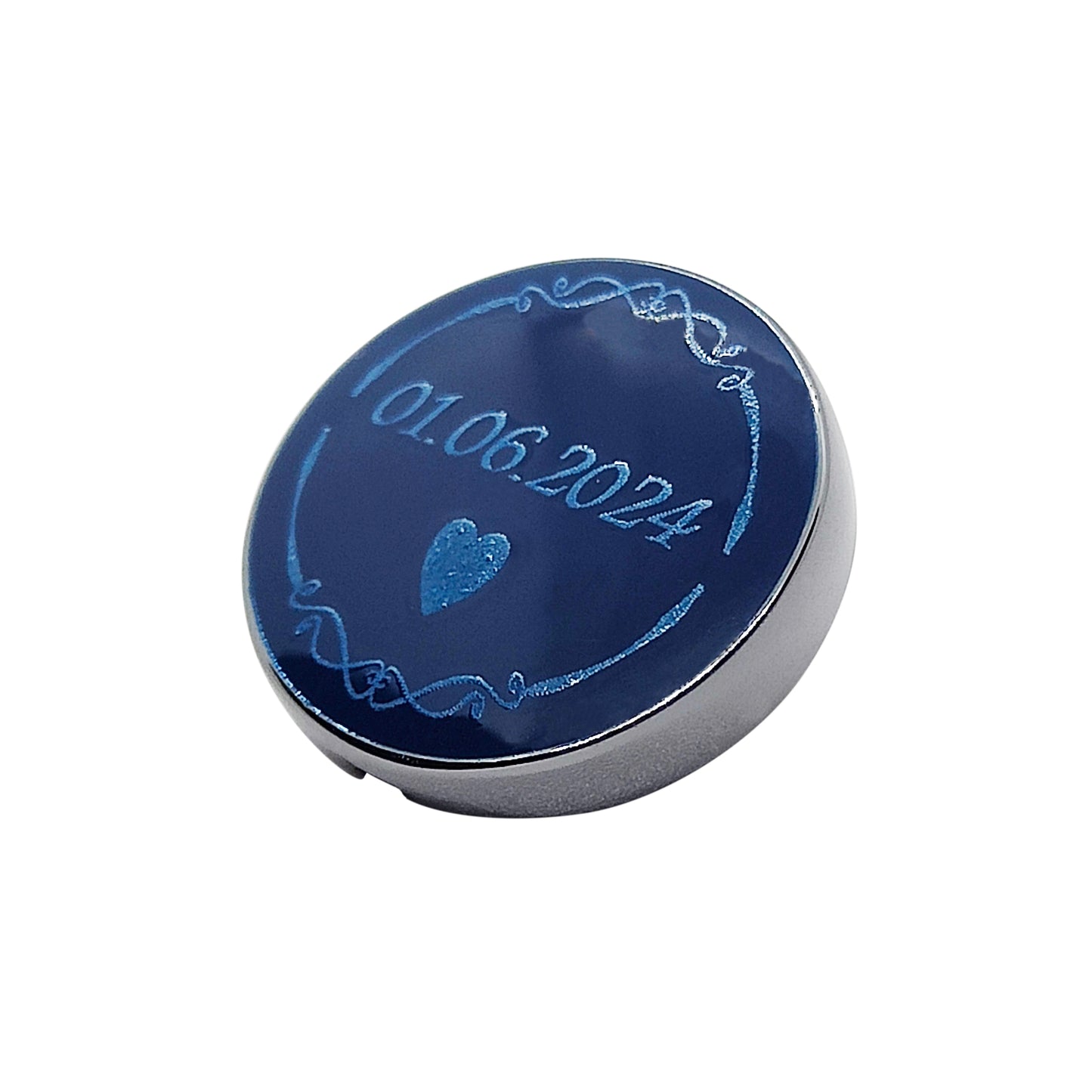 21mm button in carbon metal and customizable navy blue enamel