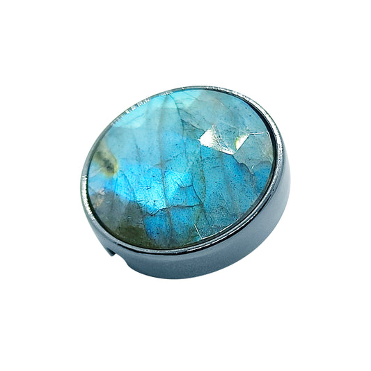 PRO Bouton 21mm en métal et labradorite bleu lagon à facettes