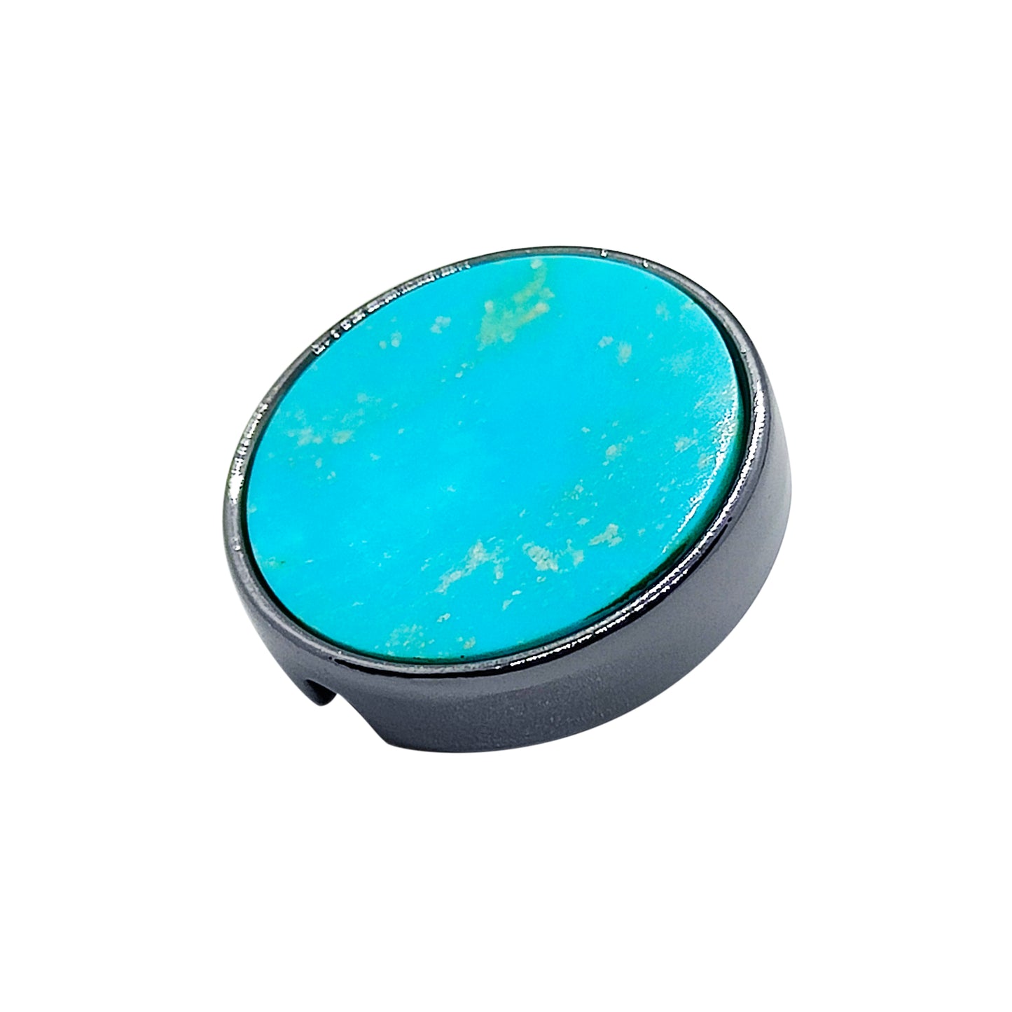 21mm button in brushed silver metal and Arizona turquoise