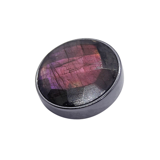 21mm button in carbon metal and faceted purple labradorite