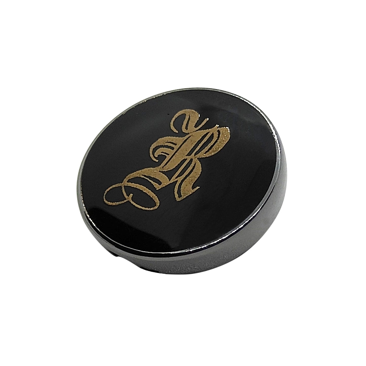 21mm button in carbon metal and black enamel, customizable