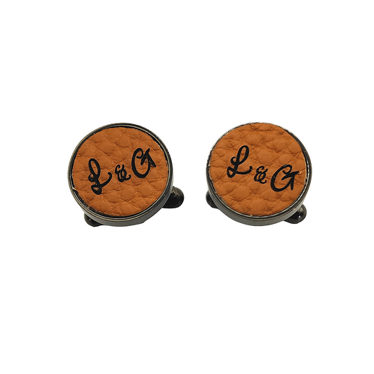 PRO - Boutons de manchettes 14 mm en métal et cuir marron - Personnalisables