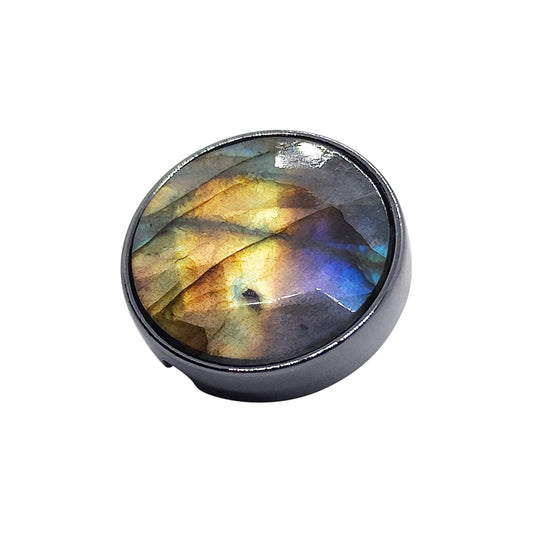 21mm button in carbon metal and faceted blue labradorite