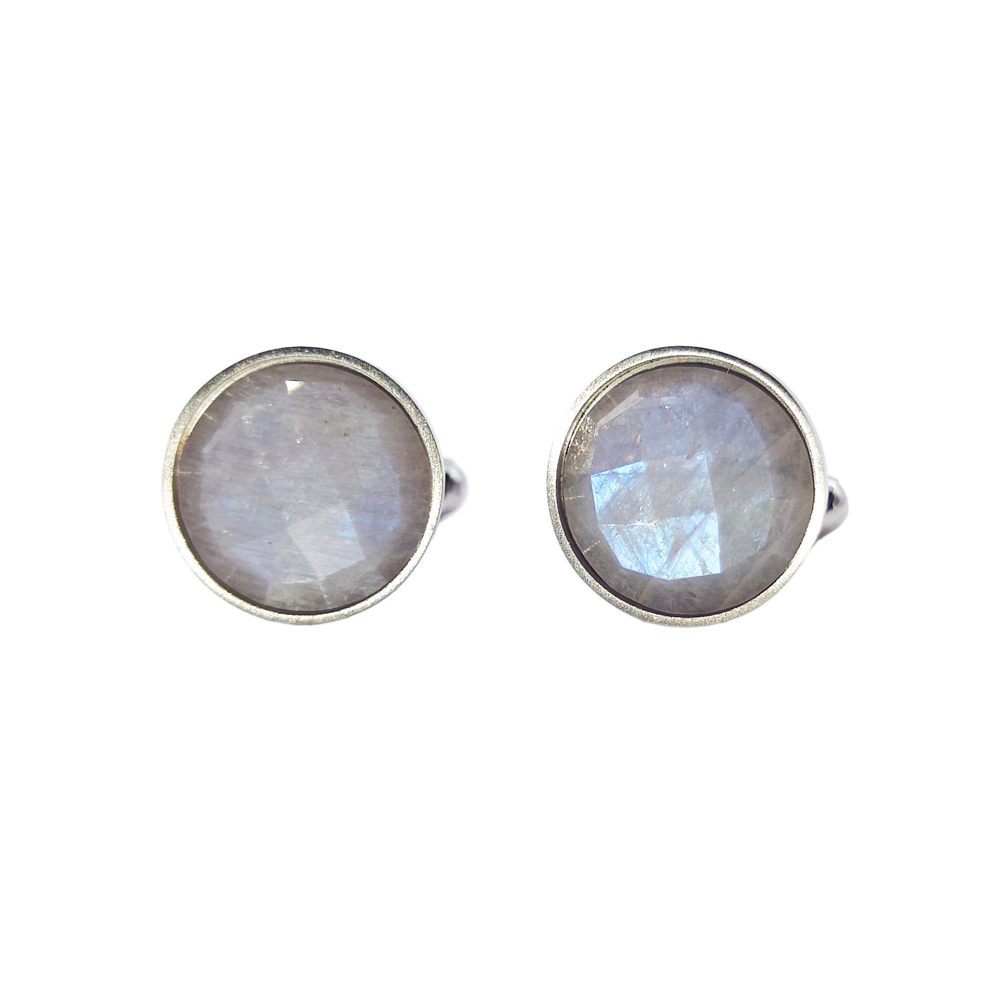 PRO - Boutons de manchettes 14 mm en métal et pierre de lune à facettes