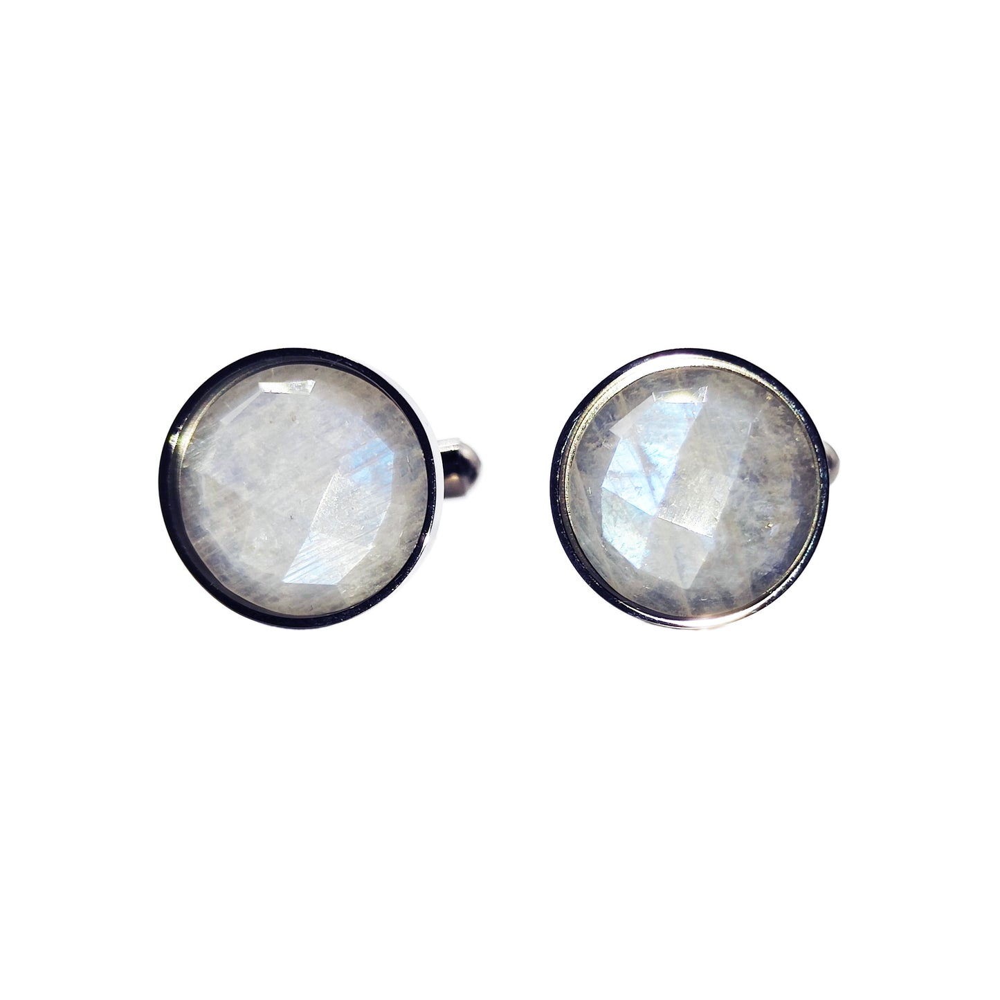 PRO - Boutons de manchettes 14 mm en métal et pierre de lune à facettes