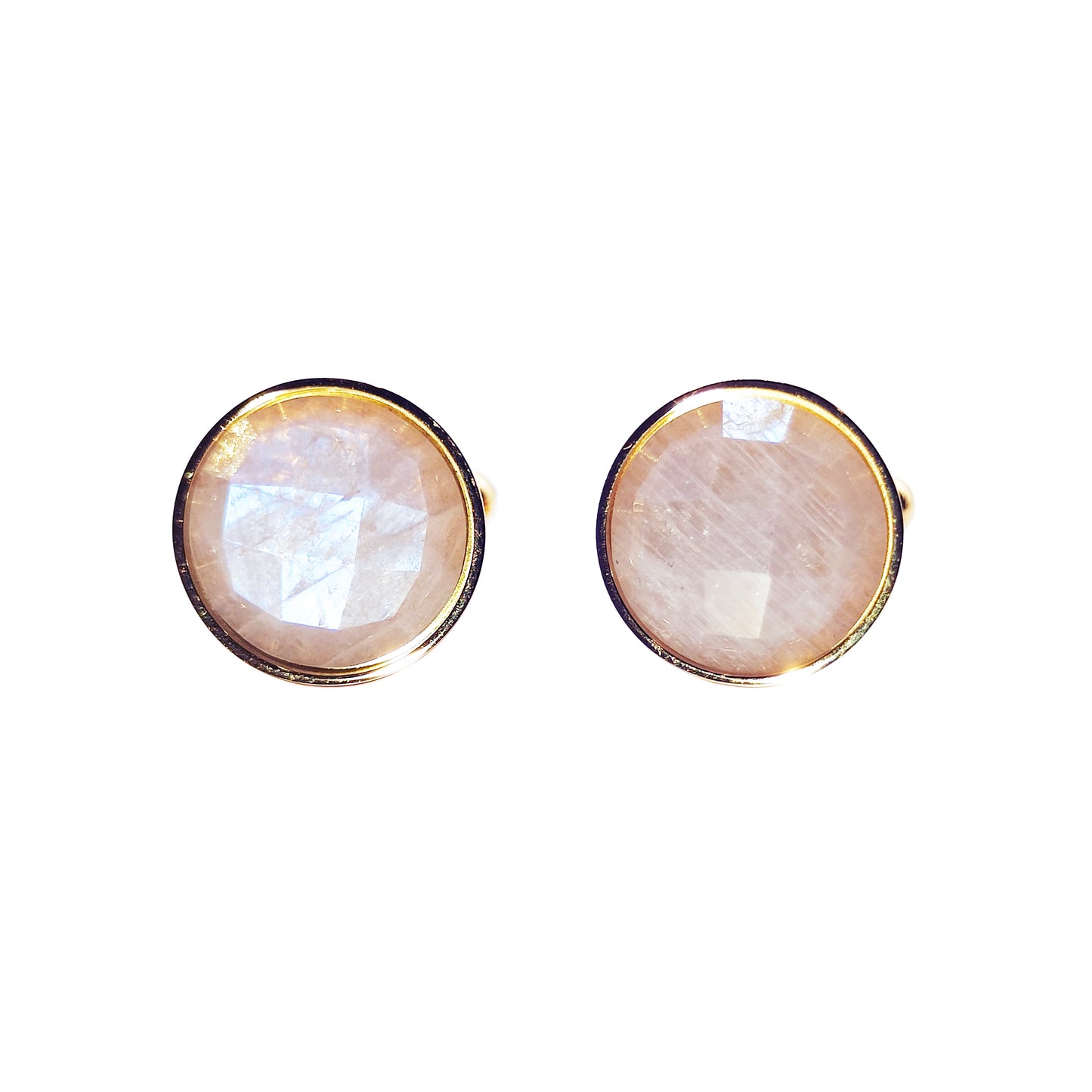 PRO - Boutons de manchettes 14 mm en métal et pierre de lune à facettes