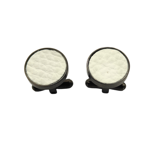 PRO - Boutons de manchettes 14 mm en métal et cuir blanc - Personnalisables