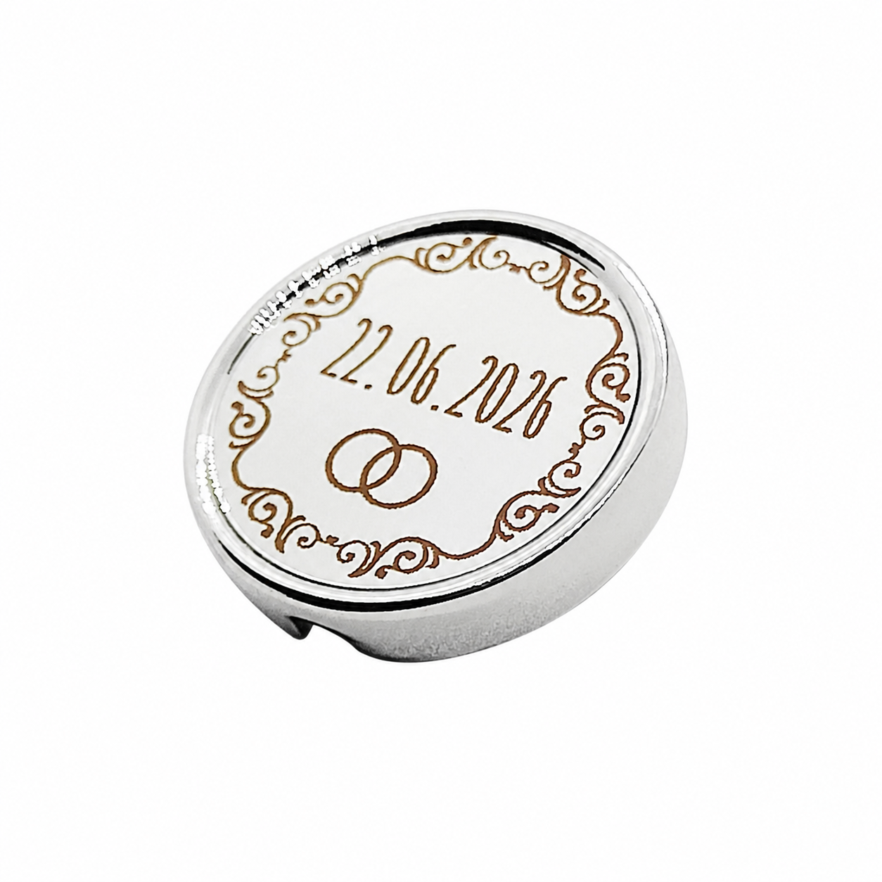 21mm button in customizable shiny silver metal
