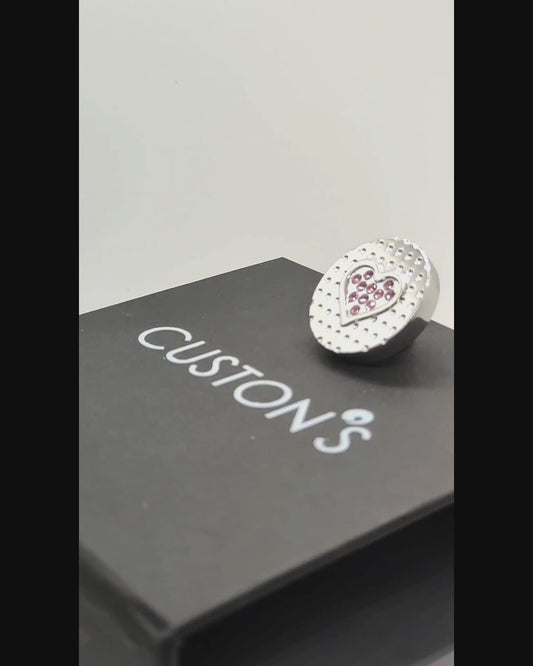 Bouton 21 mm métal argenté brillant avec motif cœur et petits strass "STONES HEART"